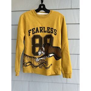 Blind Rooster Fearless Tiger Unisex Sweatshirt Long Sleeves Gold‎ Size S
